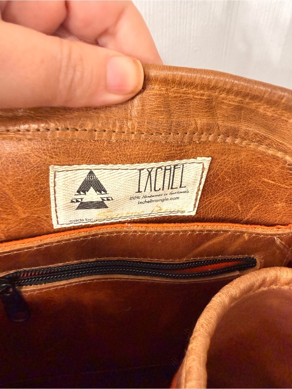 Ixchel Triangle Leather Tote Bag with Multicolor Woven Front - Picture 3 of 5